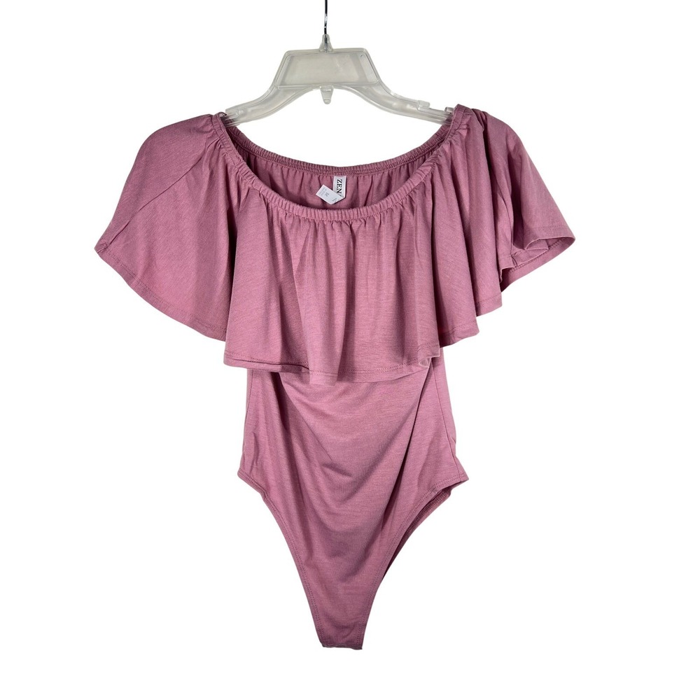 Zenana Mauve Off the Shoulder Ruffle Bodice Bodysuit RT-8311BA Womens small